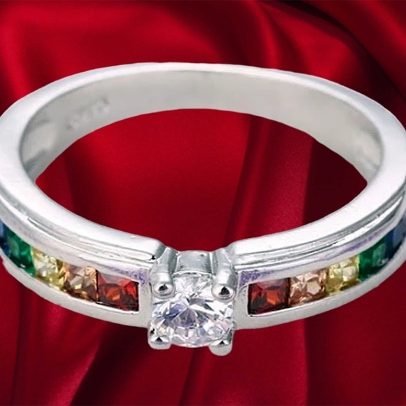 Rainbow Pride Ring Fashion Jewelry Zircon Centre Stone Sz 5 Excellent Quality - Picture 7 of 10